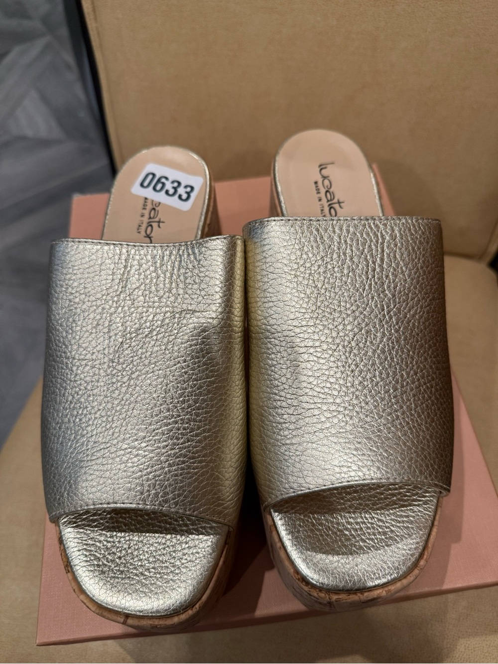 Metallic Gold Platform Slide Mules